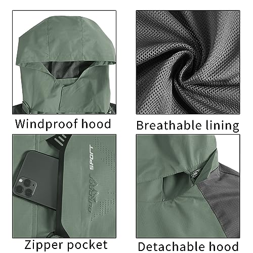 TEZO Mens Rain Jacket Waterproof with Hooded Hiking Coat Lightweight Windbreaker(AG/GY XL) - Image 5