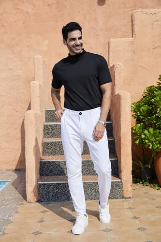 Percle Mens Fashion Slim Fit Dress Pants Casual Business Skinny Stretch Pants Golf Pants White - Image 2