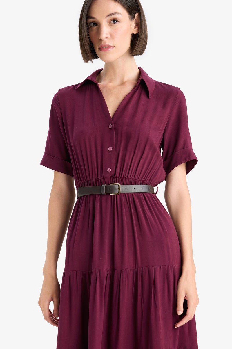 DeFacto Red Woman Shirt Collar Dress Casual - Image 4