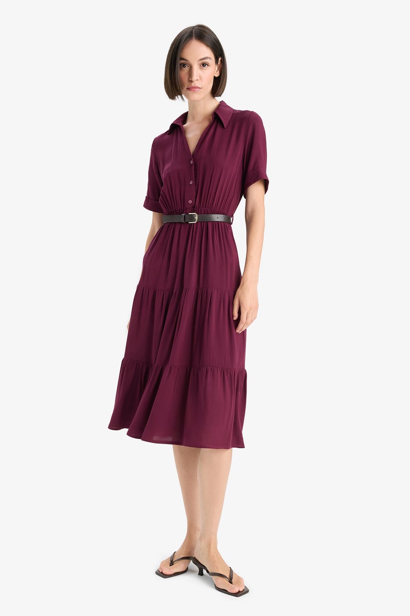 DeFacto Red Woman Shirt Collar Dress Casual - Image 3