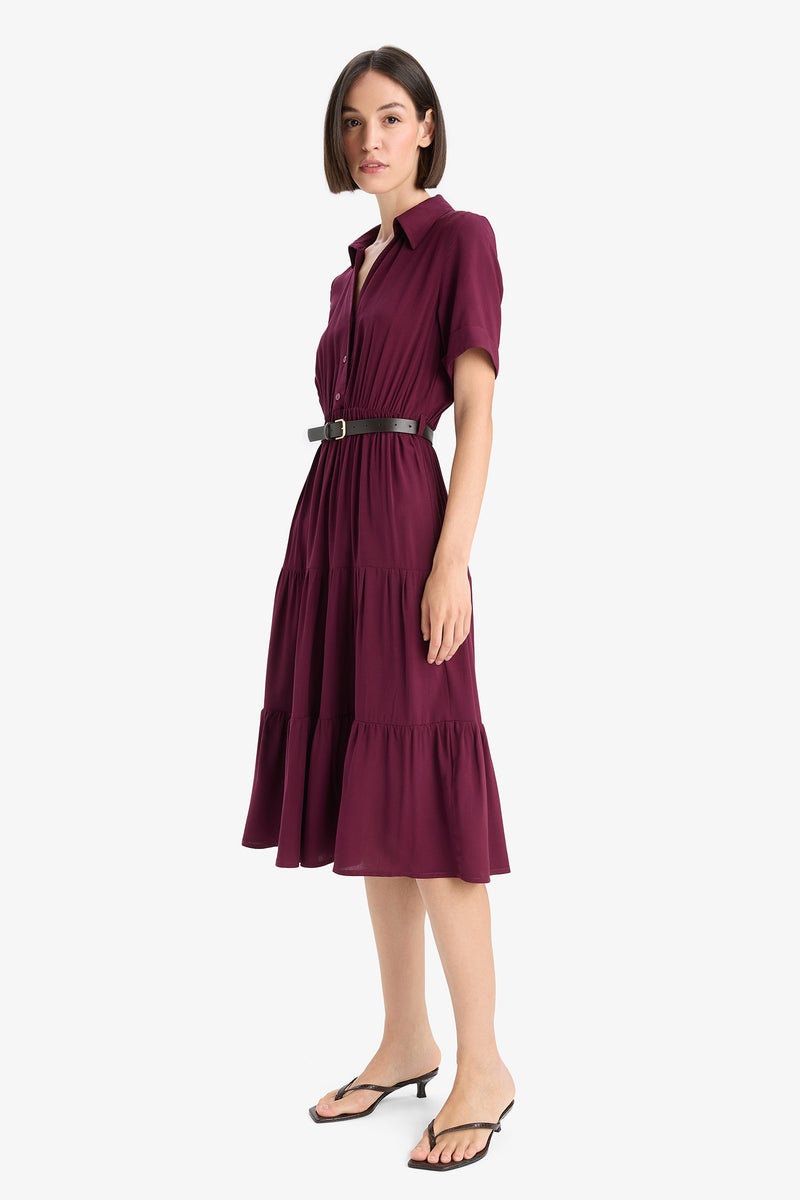 DeFacto Red Woman Shirt Collar Dress Casual - Image 2