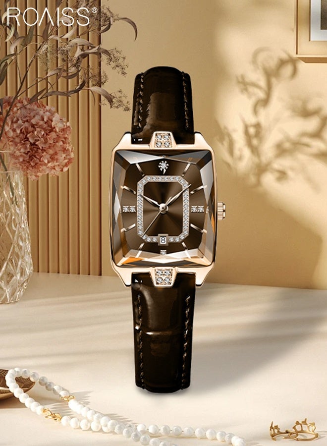 roaiss Elegant Women's Leather Strap Quartz Wrist Watch With Date Function,30M Waterproof Casual Fashion Ladies Watches, Suitable for Business Leisure Occasions, as Gift for Women - Image 2