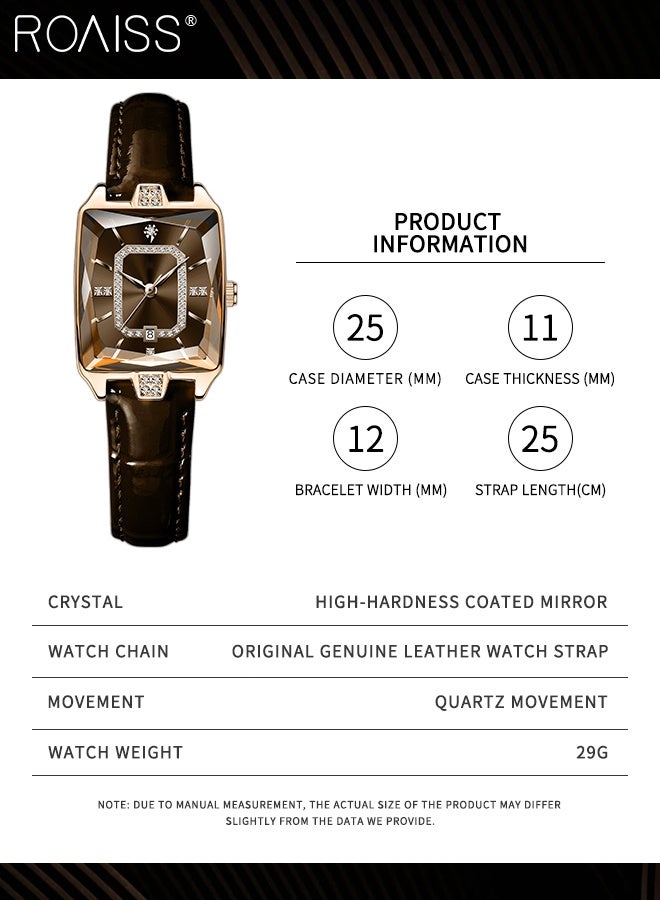roaiss Elegant Women's Leather Strap Quartz Wrist Watch With Date Function,30M Waterproof Casual Fashion Ladies Watches, Suitable for Business Leisure Occasions, as Gift for Women - Image 4