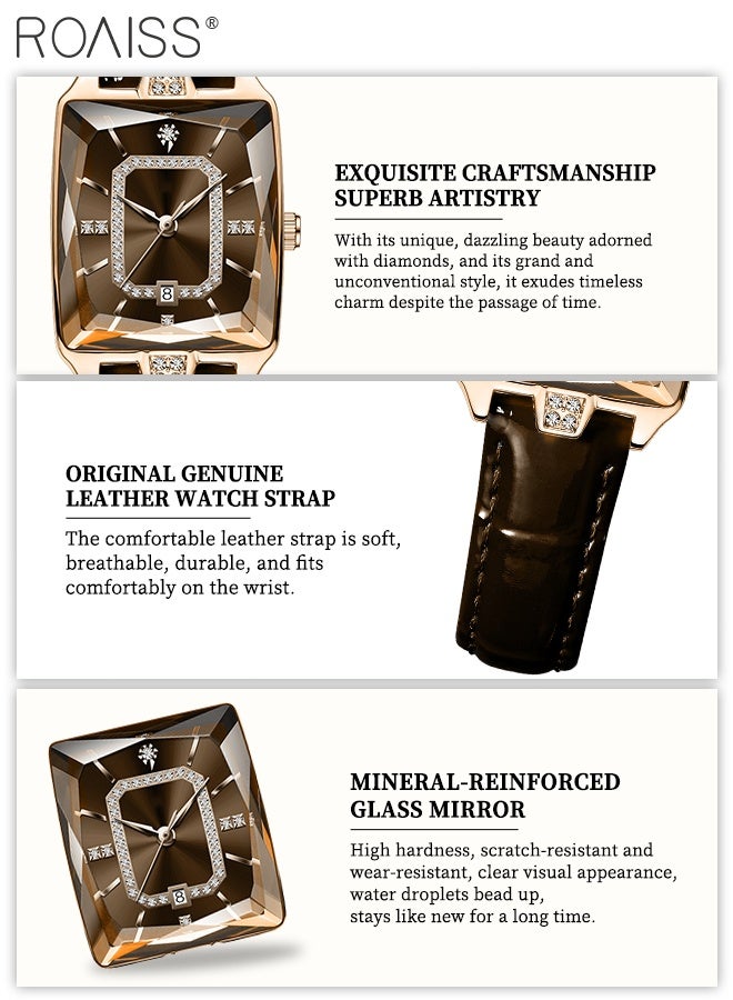 roaiss Elegant Women's Leather Strap Quartz Wrist Watch With Date Function,30M Waterproof Casual Fashion Ladies Watches, Suitable for Business Leisure Occasions, as Gift for Women - Image 5