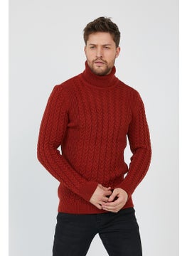 Cool Tarz Cool Style Red Men's Knitted Patterned Turtleneck Sweater-TRZ8146R01S  - Image 1