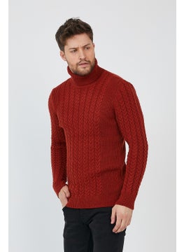 Cool Tarz Cool Style Red Men's Knitted Patterned Turtleneck Sweater-TRZ8146R01S  - Image 3
