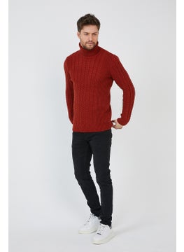 Cool Tarz Cool Style Red Men's Knitted Patterned Turtleneck Sweater-TRZ8146R01S  - Image 2