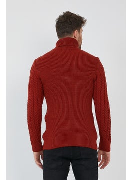 Cool Tarz Cool Style Red Men's Knitted Patterned Turtleneck Sweater-TRZ8146R01S  - Image 4
