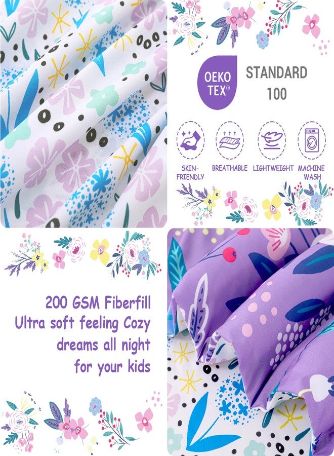 Mooreeke 4 Pieces Toddler Bedding Set - Purple Floral Toddler Comforter Sets for Girls, Includes Comforter, Flat Sheet, Fitted Sheet and Pillowcase, Bed in A Bag for Baby Bedroom - Image 5