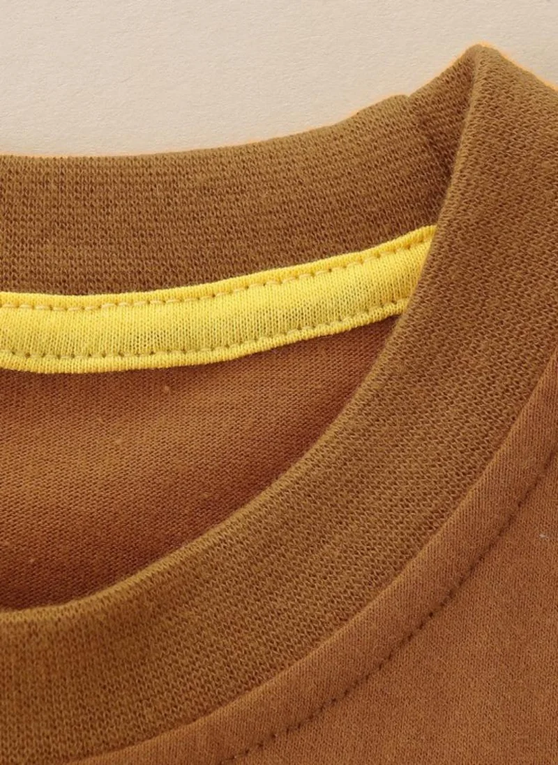 YUNIQEE Brown Printed Round Neck Cotton T-shirt