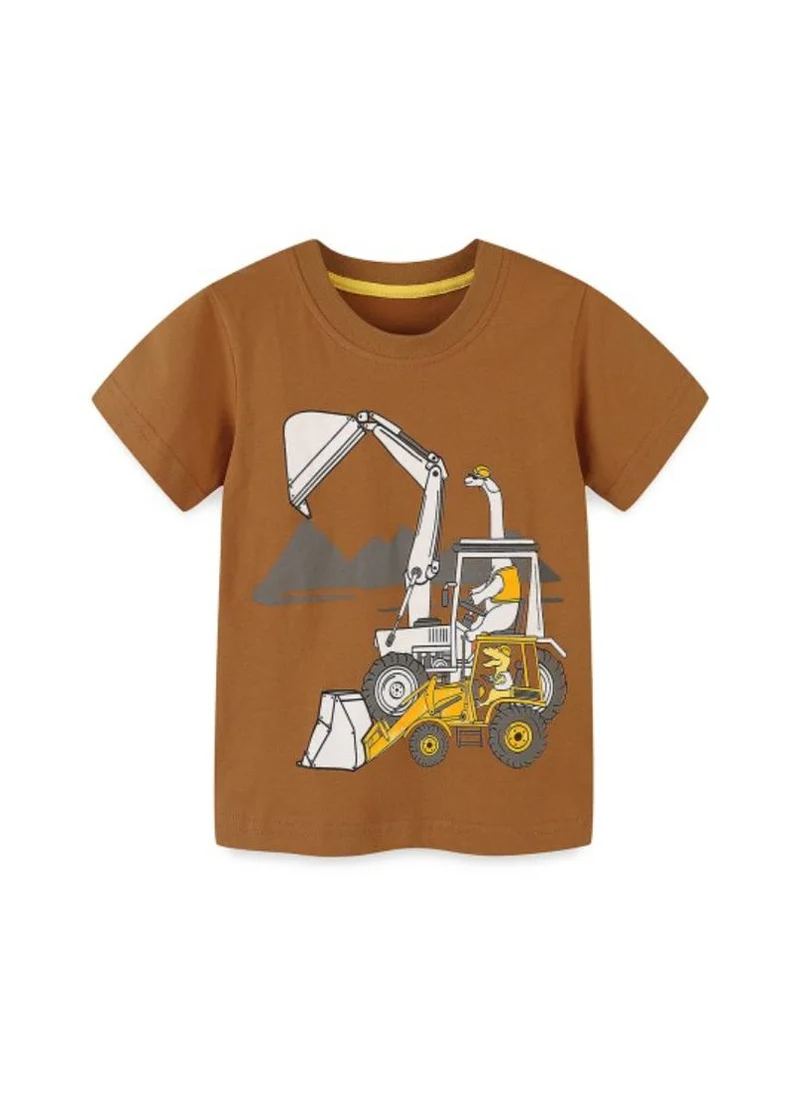 YUNIQEE Brown Printed Round Neck Cotton T-shirt