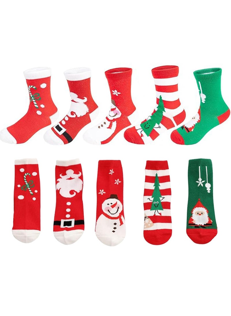 VUCATIN 5 أزواج من جوارب عيد الميلاد للأطفال، جوارب كلاسيكية مريحة وناعمة ودافئة من القطن لعطلة رأس السنة الجديدة للأولاد والبنات والأطفال من الجنسين - Image 1