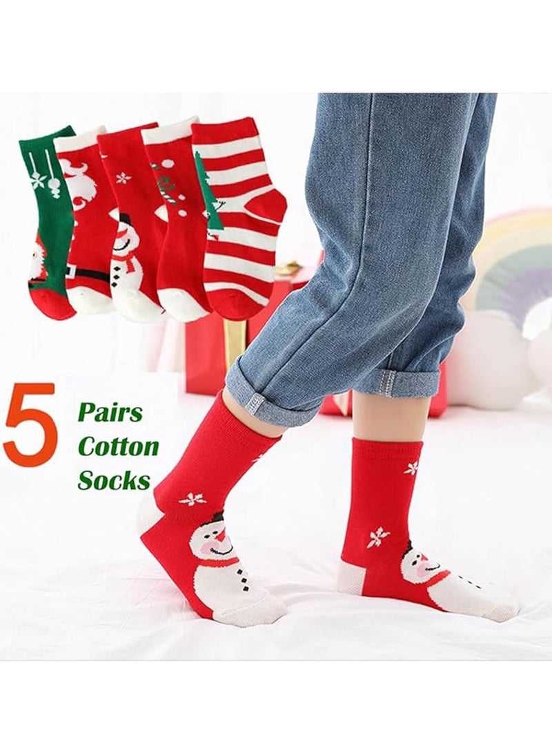 VUCATIN 5 أزواج من جوارب عيد الميلاد للأطفال، جوارب كلاسيكية مريحة وناعمة ودافئة من القطن لعطلة رأس السنة الجديدة للأولاد والبنات والأطفال من الجنسين - Image 3