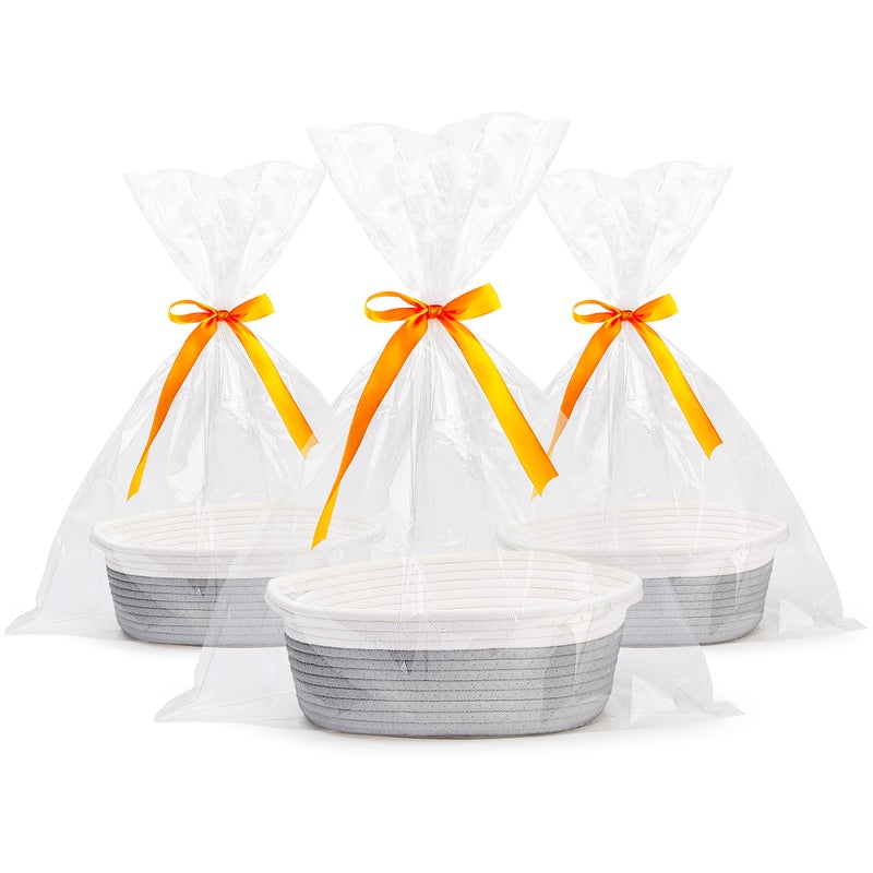 Pro Goleem 3Piece Woven Basket Set with Gift Bags and Ribbons Different Sizes for Christmas Gifts 12X 8 X 5 Baby Toy Basket with Handles WhiteGrey