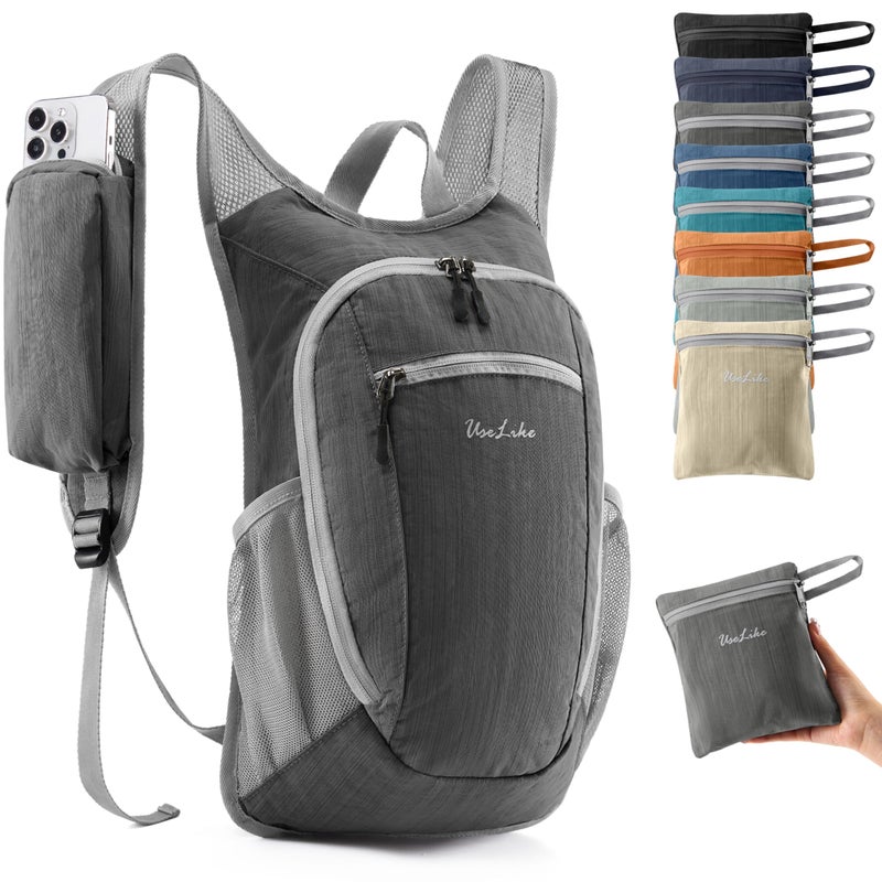 Uselike 10L Small Hiking Backpack Travel Daypack Lightweight Packable Back Pack for Women Men(Iron Grey) - Image 1