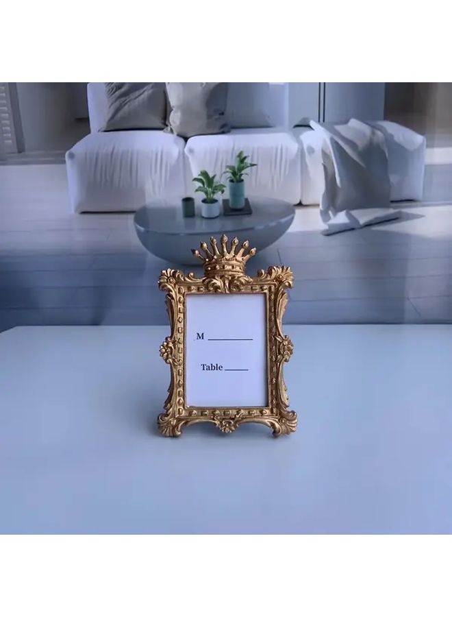 Golden Crown Top Resin Photo Frame Vertical Rectangular Desktop Display For Home Decor Ornate Detailed Craftsmanship - Image 2