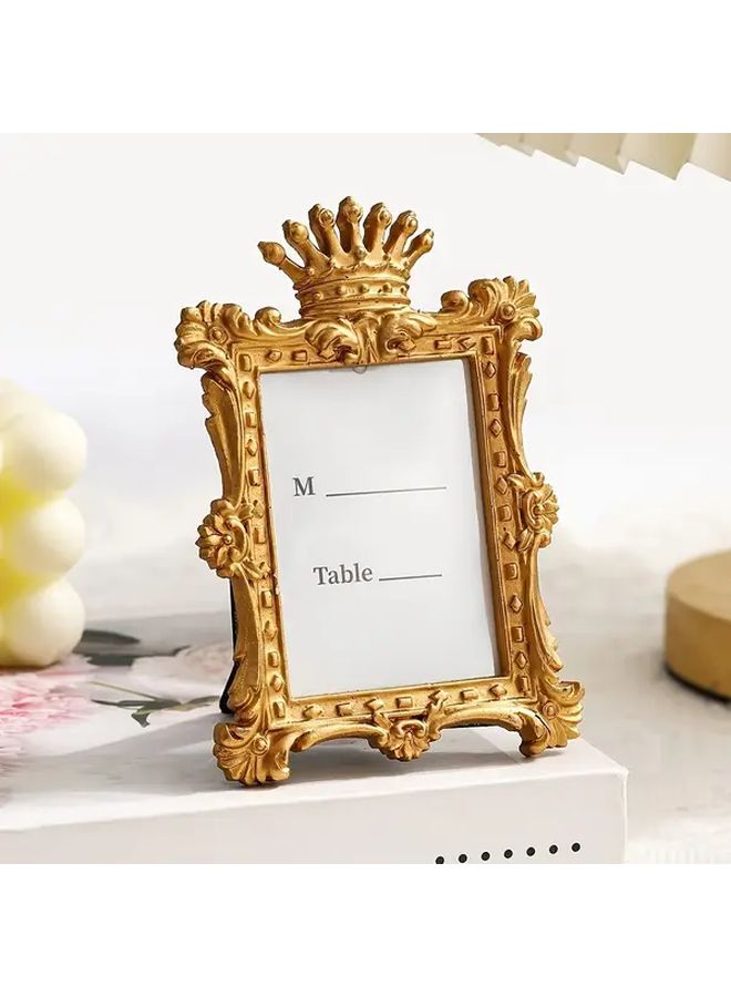 Golden Crown Top Resin Photo Frame Vertical Rectangular Desktop Display For Home Decor Ornate Detailed Craftsmanship - Image 1