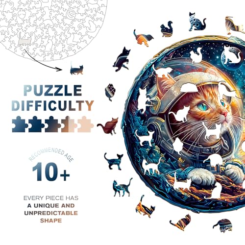 Purdicra Wooden Jigsaw Puzzles Space Cat Wooden Puzzles for Adults with Unique Shape Adult Jigsaw Puzzle Birthday Gifts for Adults 114x113200pcs - Image 5