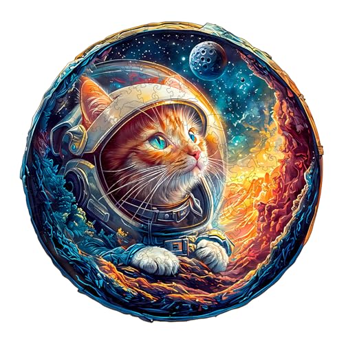Purdicra Wooden Jigsaw Puzzles Space Cat Wooden Puzzles for Adults with Unique Shape Adult Jigsaw Puzzle Birthday Gifts for Adults 114x113200pcs - Image 1