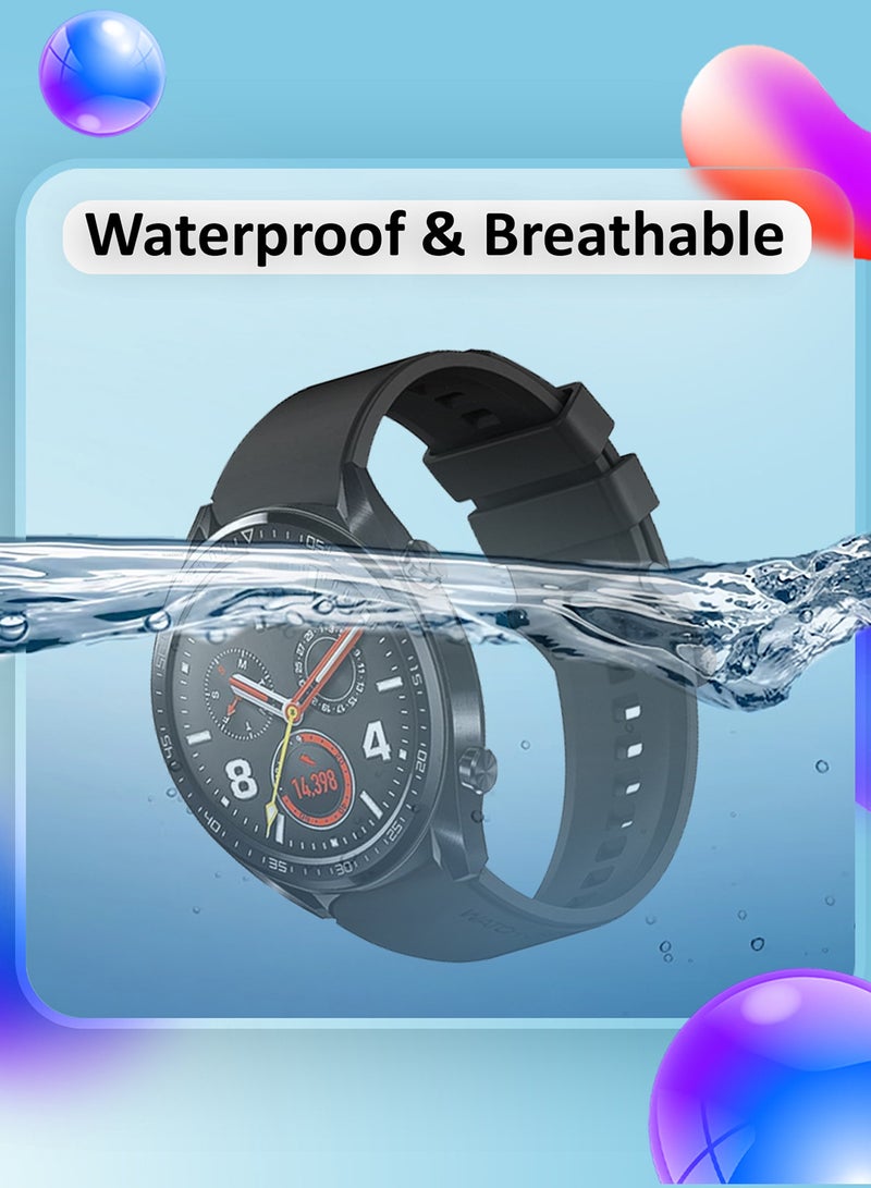 CATANES (For Huawei GT Series) 2Packs, 22mm Silicone Straps Watch Band Strap for Huawei GT3 / Huawei GT3 pro/Huawei GT/Huawei GT 2 (46mm) Watch Band/Huawei Watch GT2 Pro Strap/Samsung Galaxy Watch 46mm / Galaxy Watch 3 45mm - Black Navy Blue - Image 5