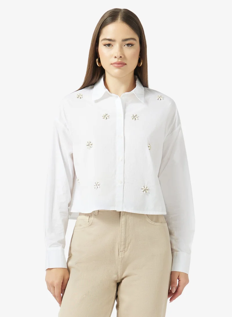 اونلي قميص قصير بأكمام طويلة مطبوع