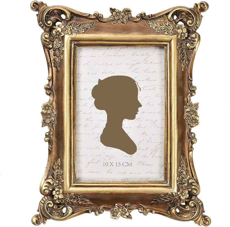 Sunlit Vintage Picture Frame 4x6 Inch, Luxury Antique Photo Frames with Glass Front, Photo Display, Tabletop Wall Hanging, Gift Ideas, Bronze Gold - Image 1
