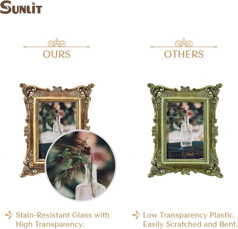 Sunlit Vintage Picture Frame 4x6 Inch, Luxury Antique Photo Frames with Glass Front, Photo Display, Tabletop Wall Hanging, Gift Ideas, Bronze Gold - Image 3