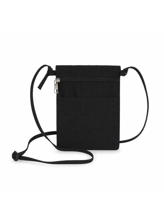 Mini Black Canvas Crossbody Phone Bag, Lightweight Small Cell Phone Shoulder Pouch with Adjustable Strap, Multi‑Pocket Zipper Purse for Cards Keys Earphones, Portable Daily Travel Casual Cross‑Body Bag for Men Women - Image 1