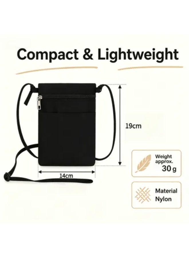 Mini Black Canvas Crossbody Phone Bag, Lightweight Small Cell Phone Shoulder Pouch with Adjustable Strap, Multi‑Pocket Zipper Purse for Cards Keys Earphones, Portable Daily Travel Casual Cross‑Body Bag for Men Women - Image 2