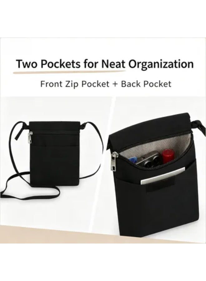 Mini Black Canvas Crossbody Phone Bag, Lightweight Small Cell Phone Shoulder Pouch with Adjustable Strap, Multi‑Pocket Zipper Purse for Cards Keys Earphones, Portable Daily Travel Casual Cross‑Body Bag for Men Women - Image 3