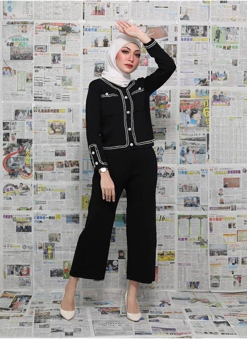 Loquat Women's Pocket Splicing Wide Leg Pants Two-Piece Set  - Image 1