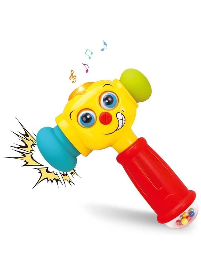 BAYBEE Funny Face Musical Hammer Toy For Kids, Baby Toys With Rattles Funny Changeable Eyes Rubber Hammer Music Light Sound Musical Toys For Kids Baby Hammer Toy For 6 To 18 Months Boys Girls - Image 1