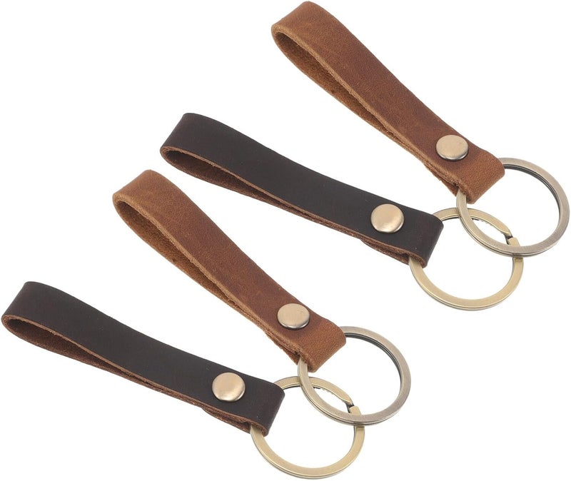 4pcs Pu Leather Keychains Car Key Holder for Men and Women Metal Key Fob with Hand Wrist Lanyard in Light and Dark Brown for Automotive Use - Image 1