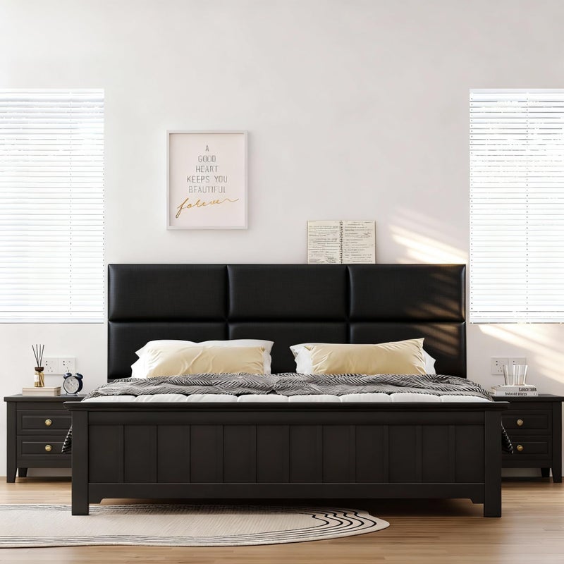 Fromann Upholstered Wall Mounted Headboard for Queen/TXL/King Size Beds, Peel and Stick Headboard 23.6" x 11.8"/PC, Interior Wall Panels for Bedroom Study, Headboards Only (3, Black) - Image 1