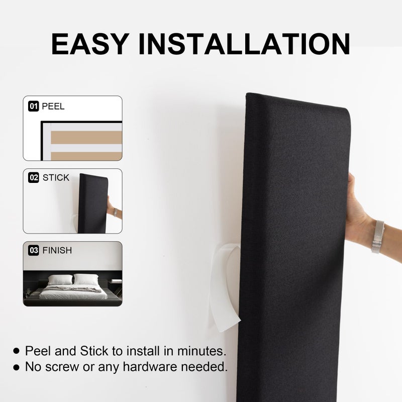 Fromann Upholstered Wall Mounted Headboard for Queen/TXL/King Size Beds, Peel and Stick Headboard 23.6" x 11.8"/PC, Interior Wall Panels for Bedroom Study, Headboards Only (3, Black) - Image 3