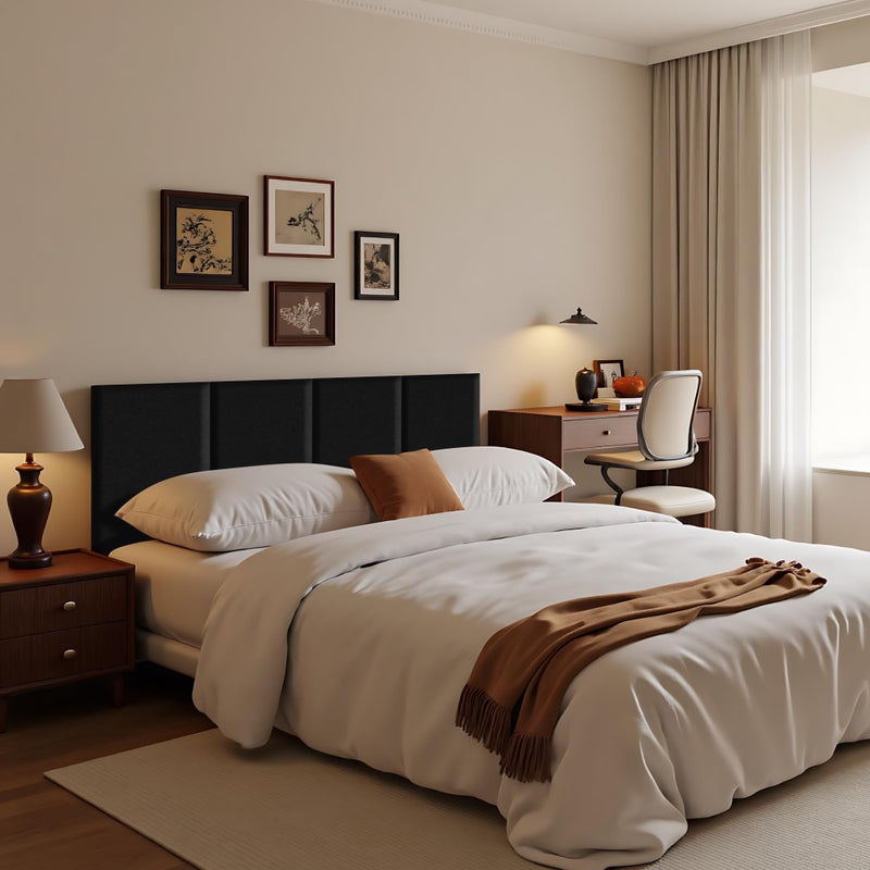 Fromann Upholstered Wall Mounted Headboard for Queen/TXL/King Size Beds, Peel and Stick Headboard 23.6" x 11.8"/PC, Interior Wall Panels for Bedroom Study, Headboards Only (3, Black) - Image 5