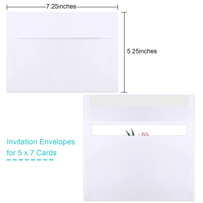 Joyberg 50 Packs 5x7 Envelopes, White A7 5x7 Envelopes for Invitations, Printable, Self Seal for Weddings, Photos, Postcards, Greeting Cards, Mailing - Image 2