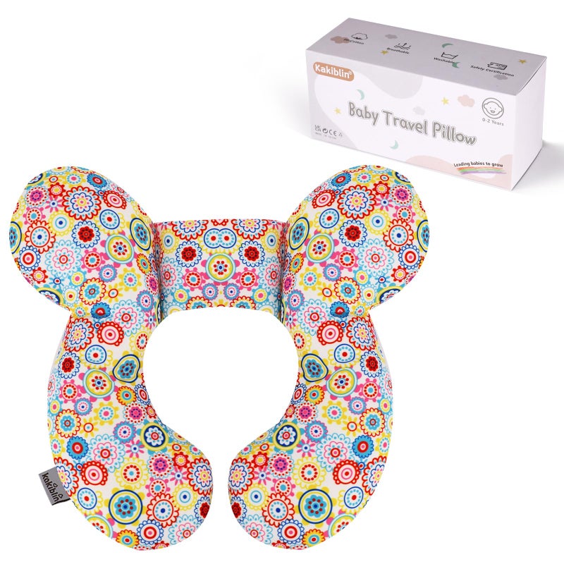 KAKIBLIN Baby Neck Pillow, Upgraded Baby Support Pillow,Baby Neck Support Pillow for Carseat, Newborn Neck Support for Car Seat,Pushchair,Travel (Flower) - Image 1
