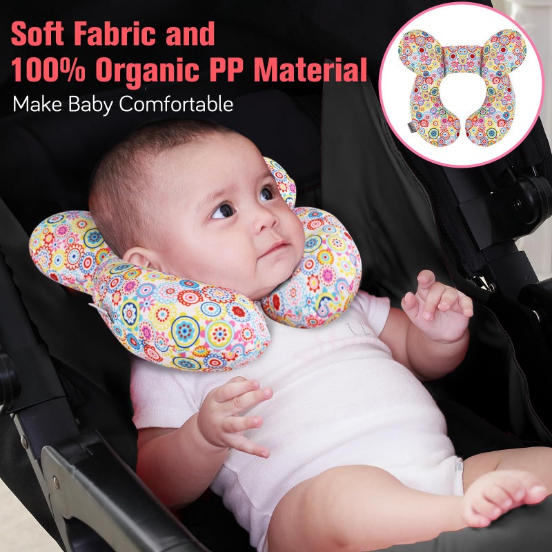 KAKIBLIN Baby Neck Pillow, Upgraded Baby Support Pillow,Baby Neck Support Pillow for Carseat, Newborn Neck Support for Car Seat,Pushchair,Travel (Flower) - Image 2