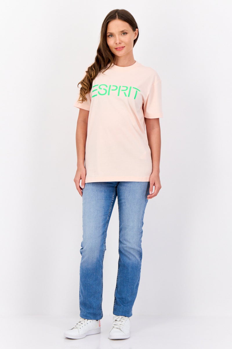 ESPRIT Women Crew Neck Short Sleeves Brand Logo T-Shirt, Peach - Image 2