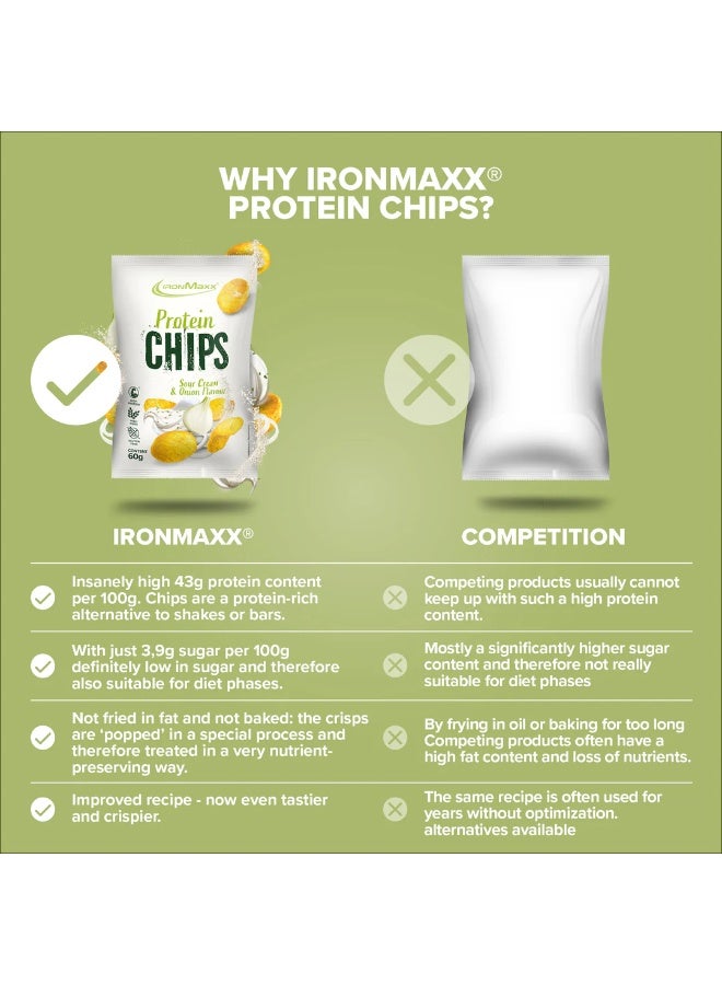 IronMaxx Protein Chips 3.0 | 12 x 60g | Sour Cream & Onion Flavour - Image 3