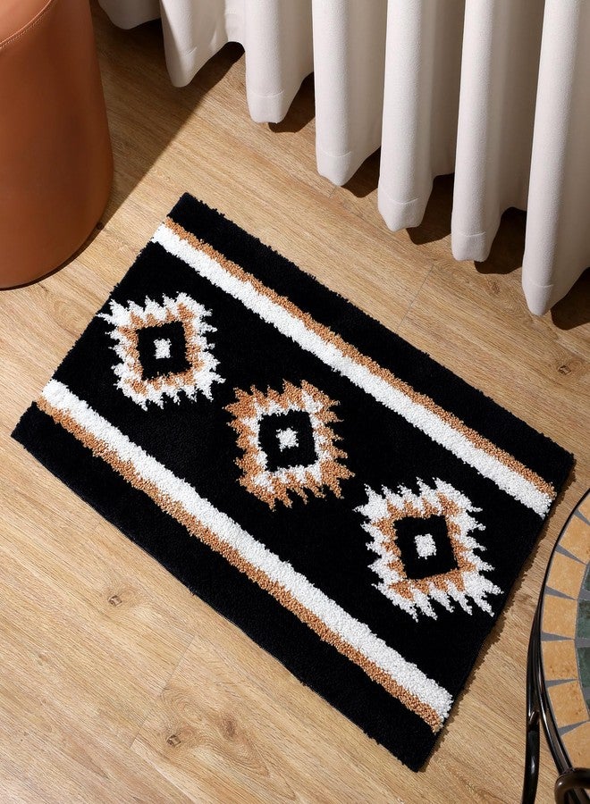 Tinideya 24x18 Inch Western Bathroom Rugs Boho Aztec Bath Mat Non Slip Native Tribal Rustic Geometric Soft Absorbent Carpet for Bathroom Shower Kitchen(Black) - Image 2