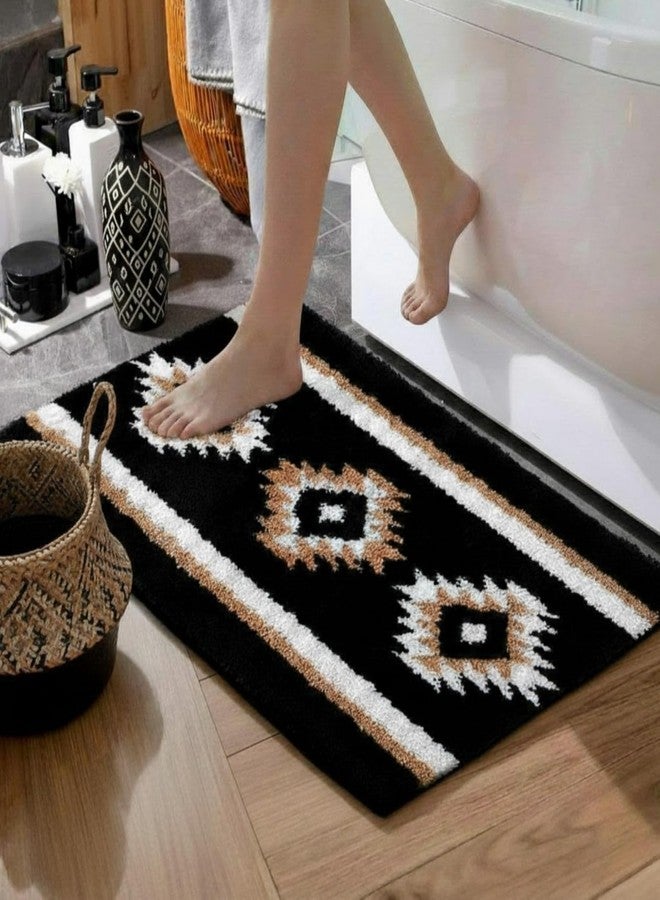 Tinideya 24x18 Inch Western Bathroom Rugs Boho Aztec Bath Mat Non Slip Native Tribal Rustic Geometric Soft Absorbent Carpet for Bathroom Shower Kitchen(Black) - Image 1