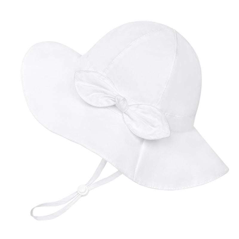 Weradau Baby Girl Sun Hat Summer Foldable Beach Hats with UPF50+ Sun Protection Wide Brim Toddler Bucket Hat Cap 6-24Months White - Image 1