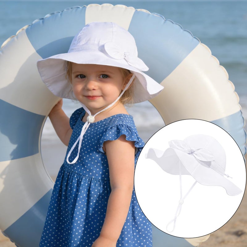 Weradau Baby Girl Sun Hat Summer Foldable Beach Hats with UPF50+ Sun Protection Wide Brim Toddler Bucket Hat Cap 6-24Months White - Image 3