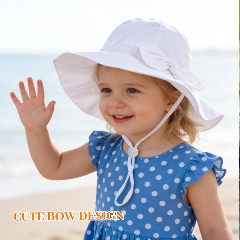 Weradau Baby Girl Sun Hat Summer Foldable Beach Hats with UPF50+ Sun Protection Wide Brim Toddler Bucket Hat Cap 6-24Months White - Image 2