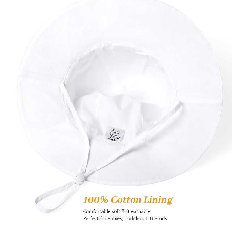 Weradau Baby Girl Sun Hat Summer Foldable Beach Hats with UPF50+ Sun Protection Wide Brim Toddler Bucket Hat Cap 6-24Months White - Image 5