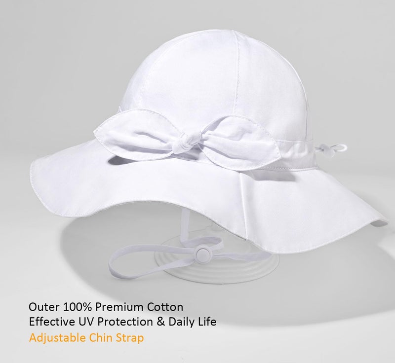 Weradau Baby Girl Sun Hat Summer Foldable Beach Hats with UPF50+ Sun Protection Wide Brim Toddler Bucket Hat Cap 6-24Months White - Image 4