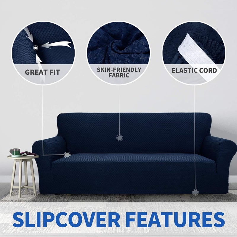 MAXIJIN Jacquard Chair Cover for Living Room, Non Slip Super Stretch Armchair Covers with Arms, 1 Piece Sofa Cover for Dogs (1 Seater, Navy Blue) - Image 3