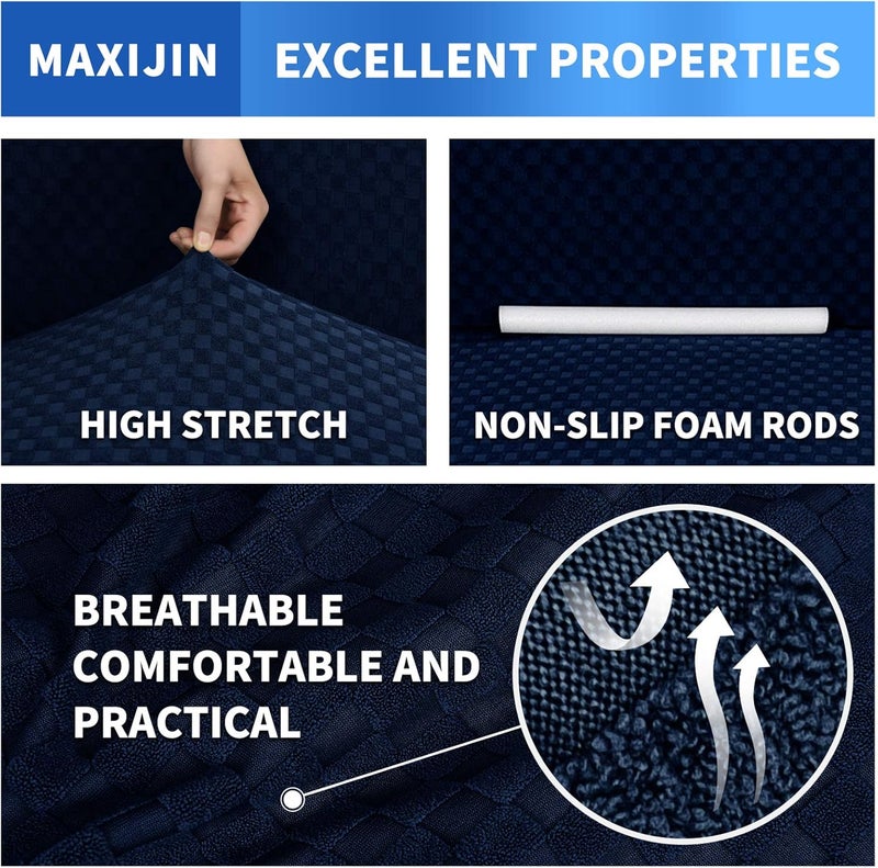 MAXIJIN Jacquard Chair Cover for Living Room, Non Slip Super Stretch Armchair Covers with Arms, 1 Piece Sofa Cover for Dogs (1 Seater, Navy Blue) - Image 5